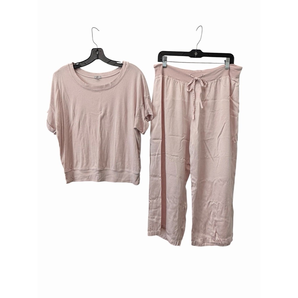 PJ Harlow Pajama Set M/L Jolie Satin Pants MAC Top Pajama Lounge Pink #X1-3